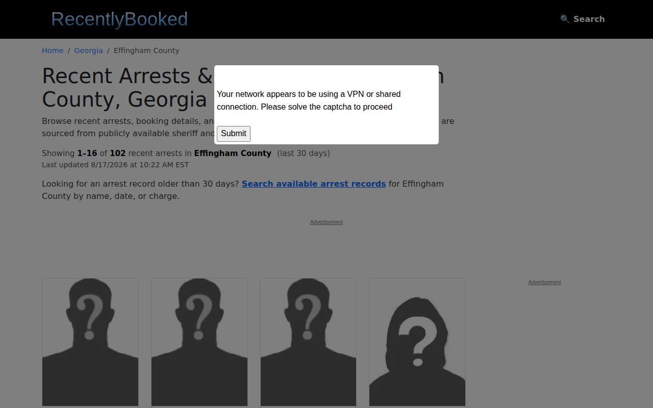 Unofficial Recently Booked Effingham County records page