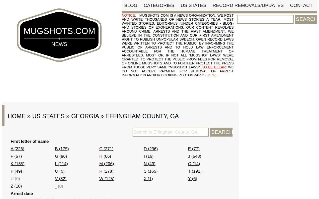 Historical unofficial Mugshots.com Effingham County archive