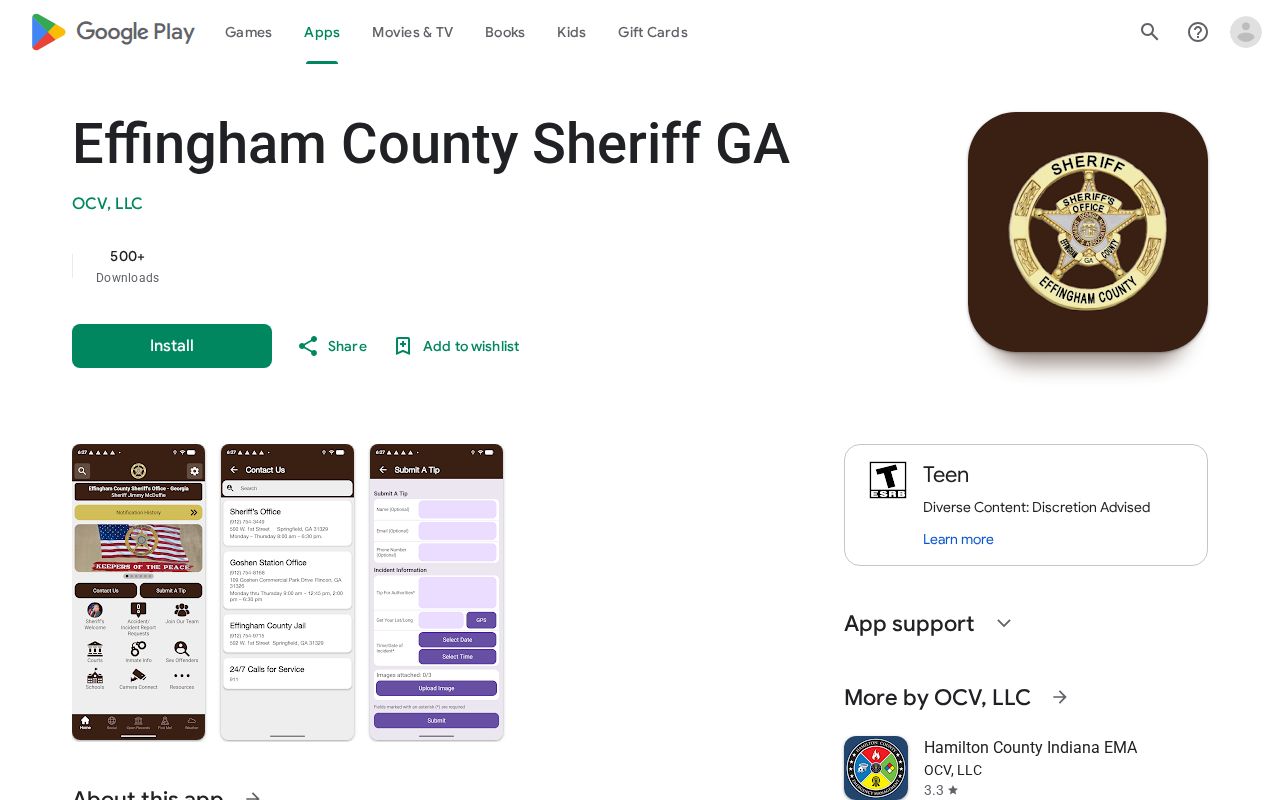 Effingham County Sheriff app listing for inmate and public-safety information