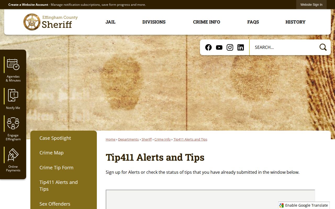 Effingham County Sheriff's official Tip411 reporting channel