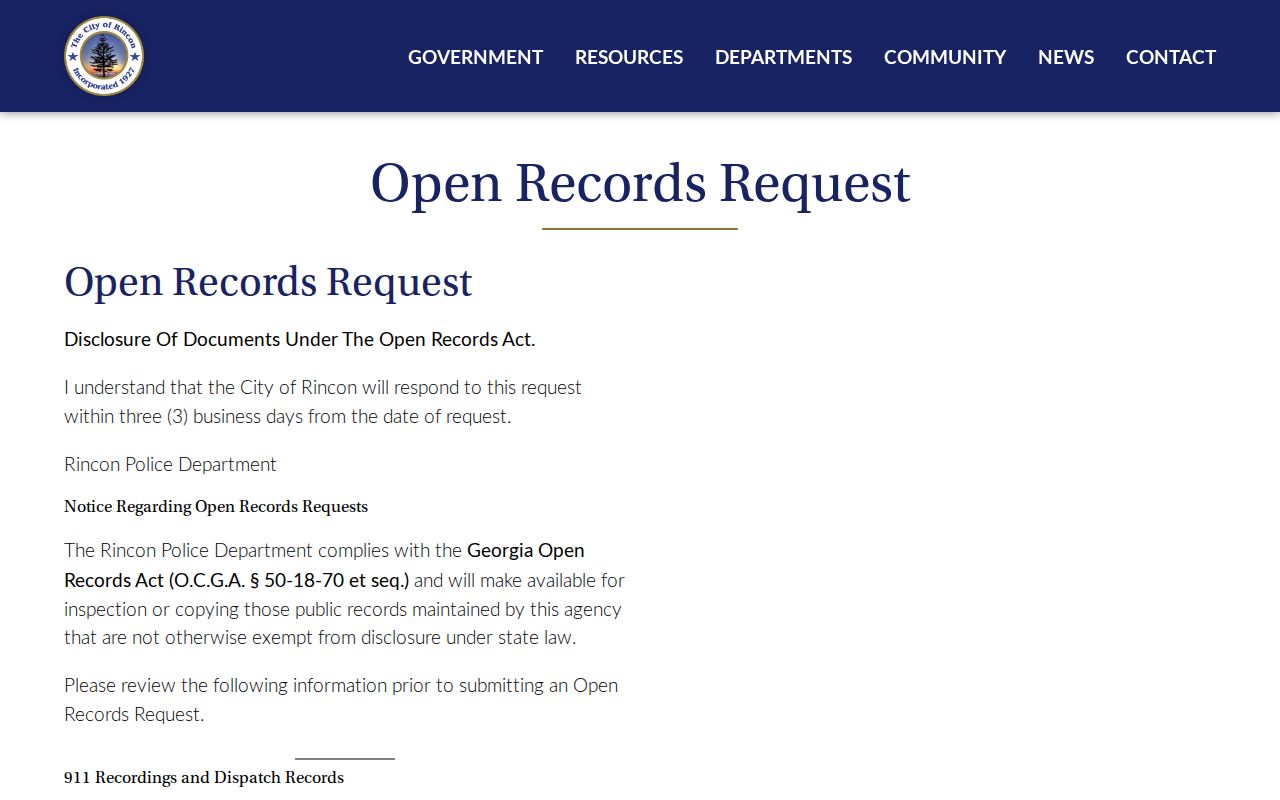 Rincon Police open-records request route for Effingham County police records